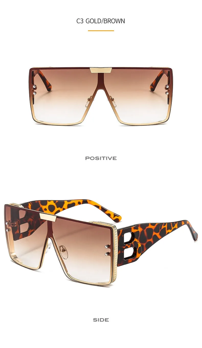 Women's Retro Fashion UV400 Large Frame Square Metal Sunglasses