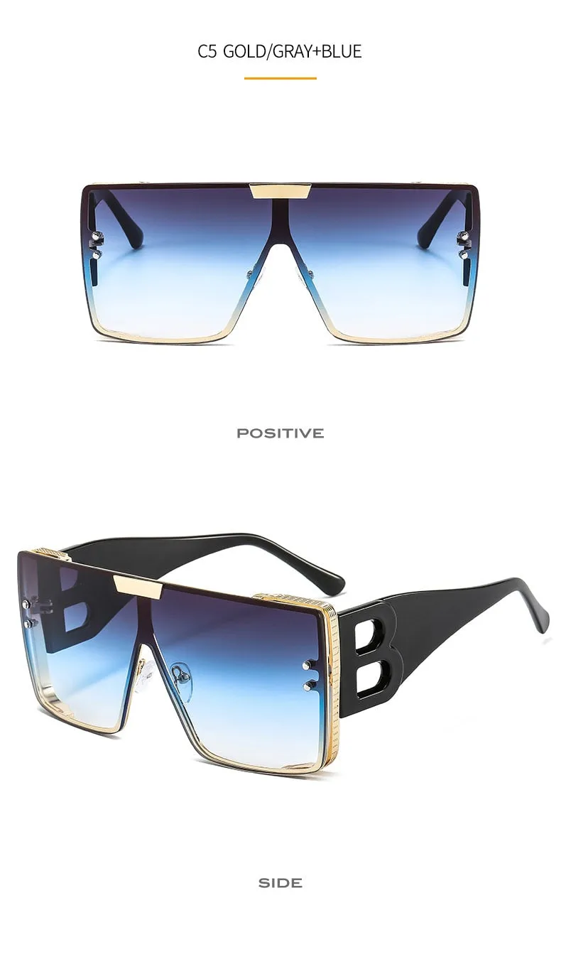 Women's Retro Fashion UV400 Large Frame Square Metal Sunglasses