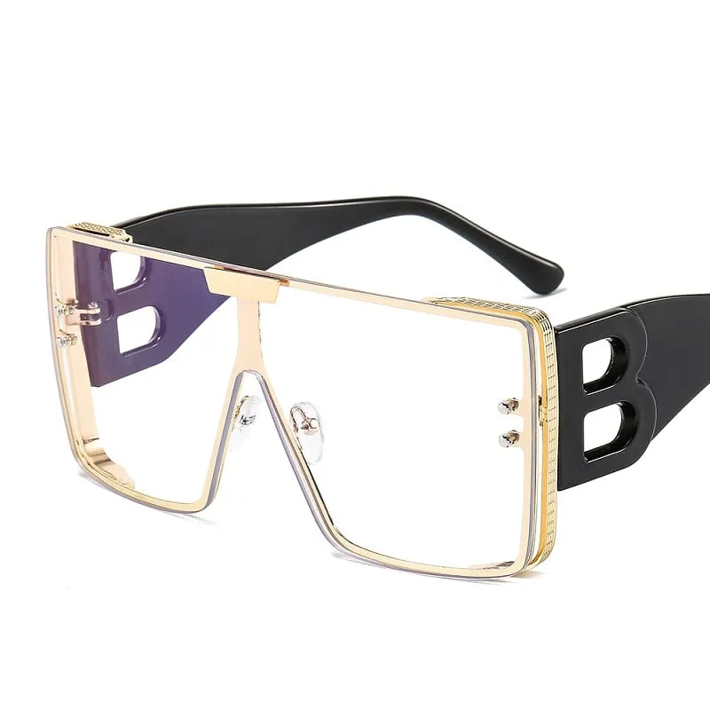 Women's Retro Fashion UV400 Large Frame Square Metal Sunglasses