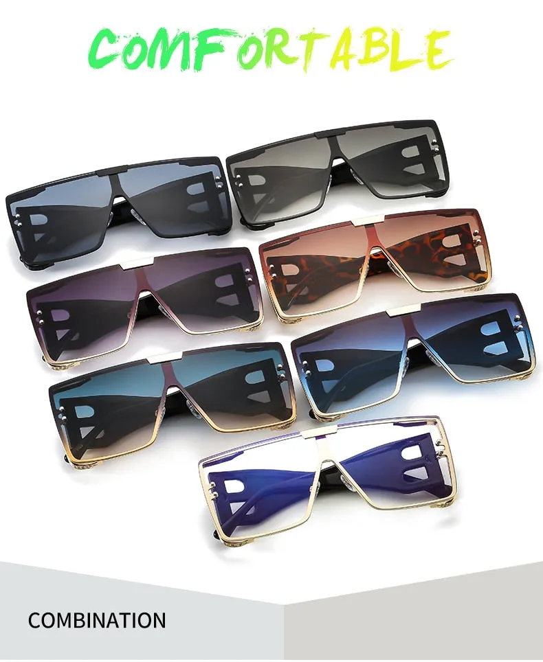 Women's Retro Fashion UV400 Large Frame Square Metal Sunglasses