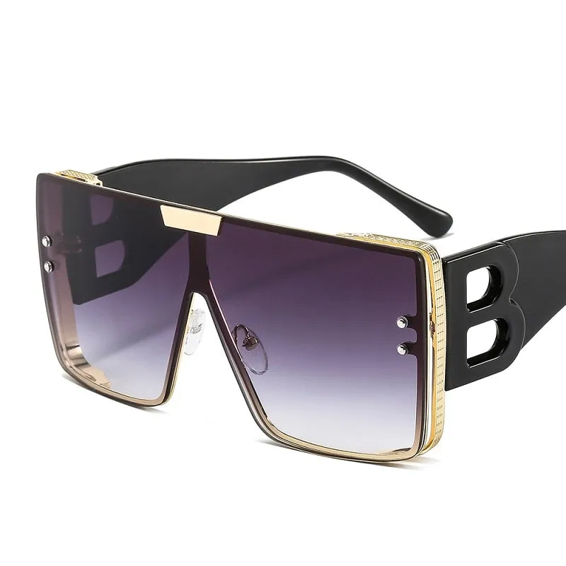 Women's Retro Fashion UV400 Large Frame Square Metal Sunglasses