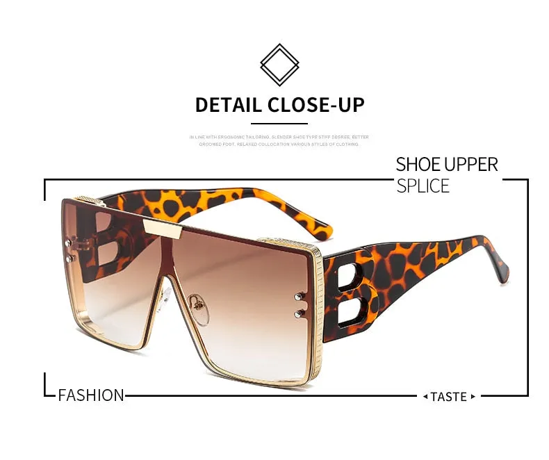 Women's Retro Fashion UV400 Large Frame Square Metal Sunglasses