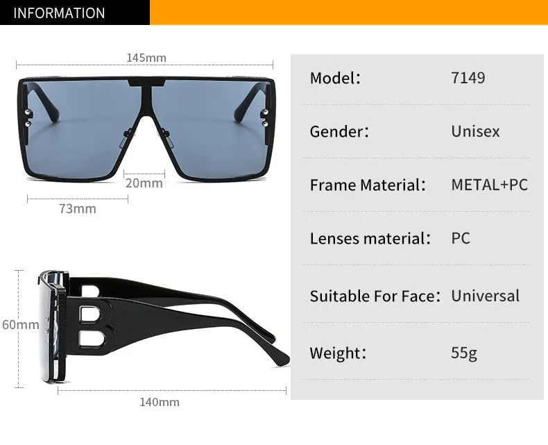 Women's Retro Fashion UV400 Large Frame Square Metal Sunglasses