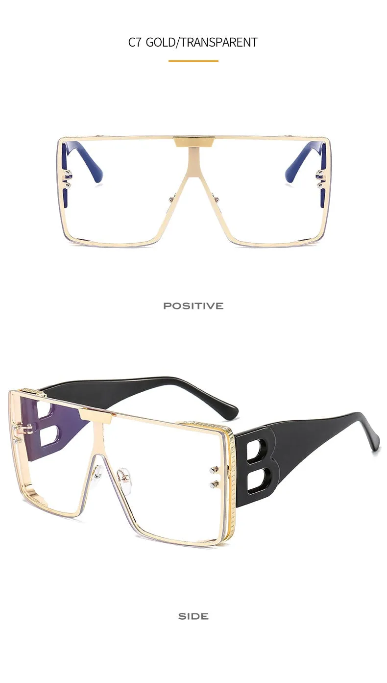 Women's Retro Fashion UV400 Large Frame Square Metal Sunglasses
