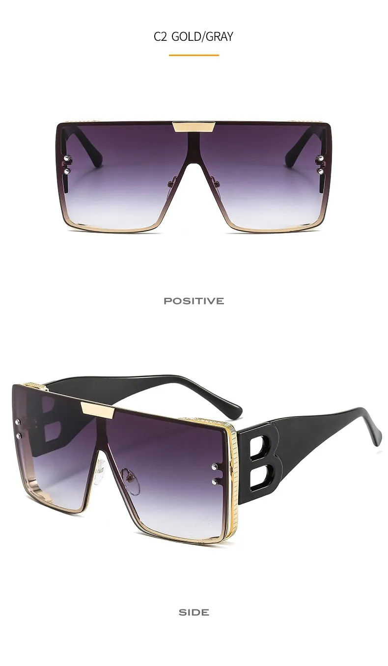 Women's Retro Fashion UV400 Large Frame Square Metal Sunglasses