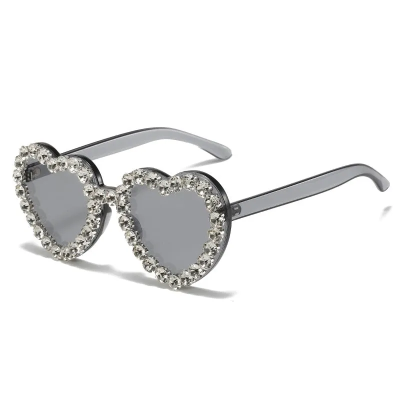 Women's Rimless Heart Shape Rhinestone Diamond Eyewear Sunglasses