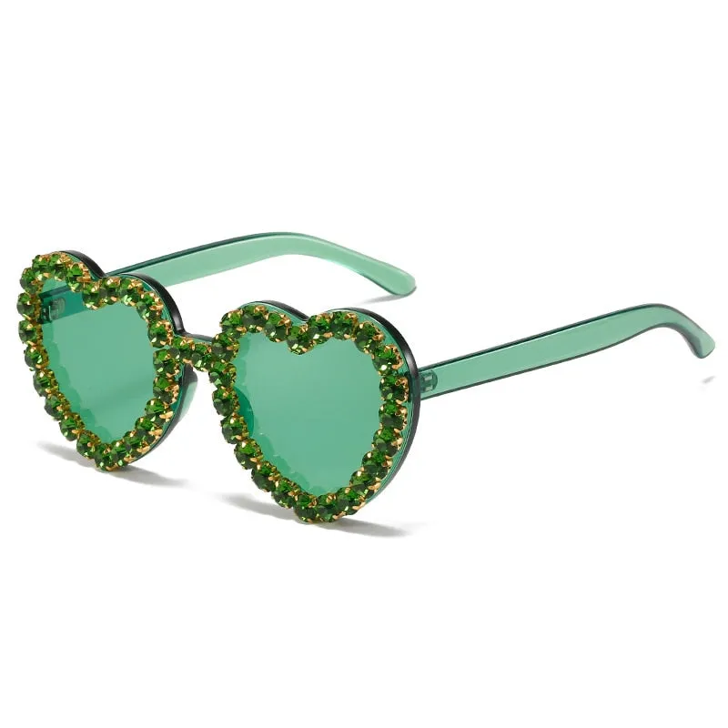 Women's Rimless Heart Shape Rhinestone Diamond Eyewear Sunglasses