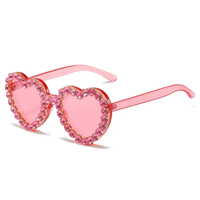 Women's Rimless Heart Shape Rhinestone Diamond Eyewear Sunglasses