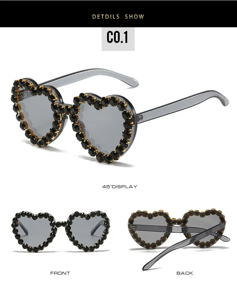 Women's Rimless Heart Shape Rhinestone Diamond Eyewear Sunglasses
