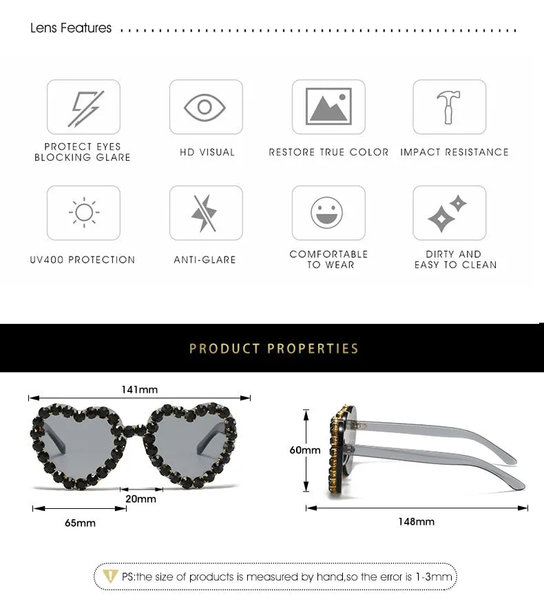 Women's Rimless Heart Shape Rhinestone Diamond Eyewear Sunglasses