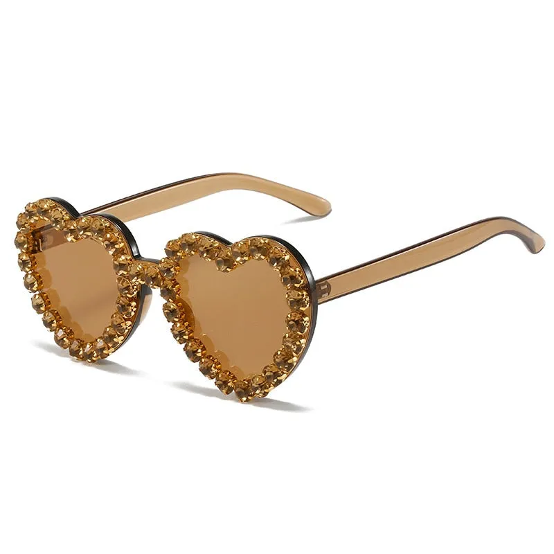 Women's Rimless Heart Shape Rhinestone Diamond Eyewear Sunglasses
