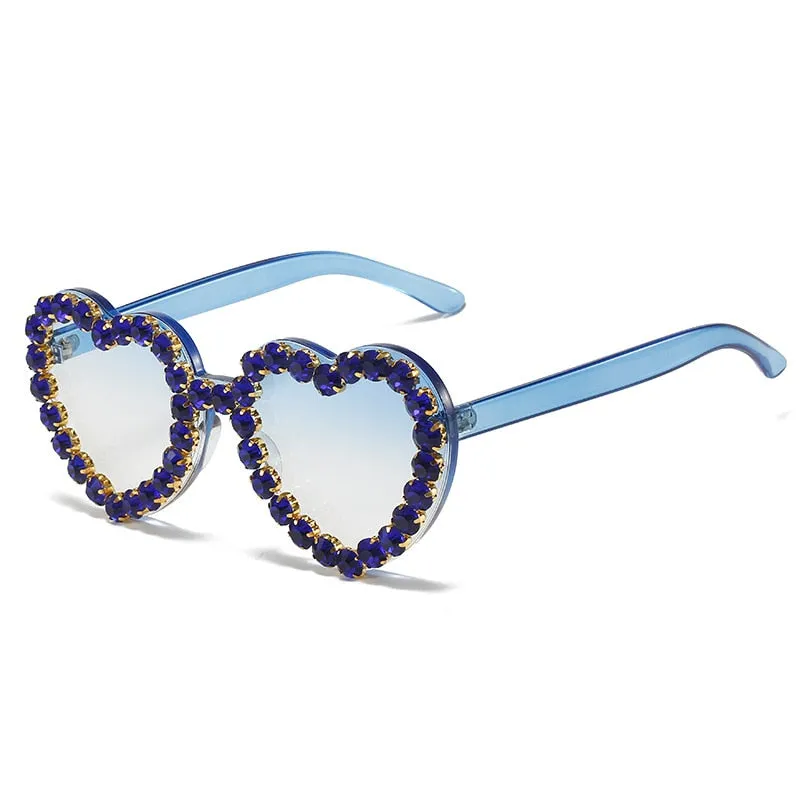Women's Rimless Heart Shape Rhinestone Diamond Eyewear Sunglasses