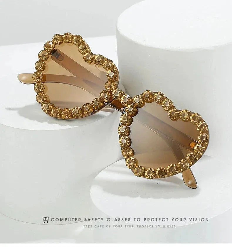 Women's Rimless Heart Shape Rhinestone Diamond Eyewear Sunglasses