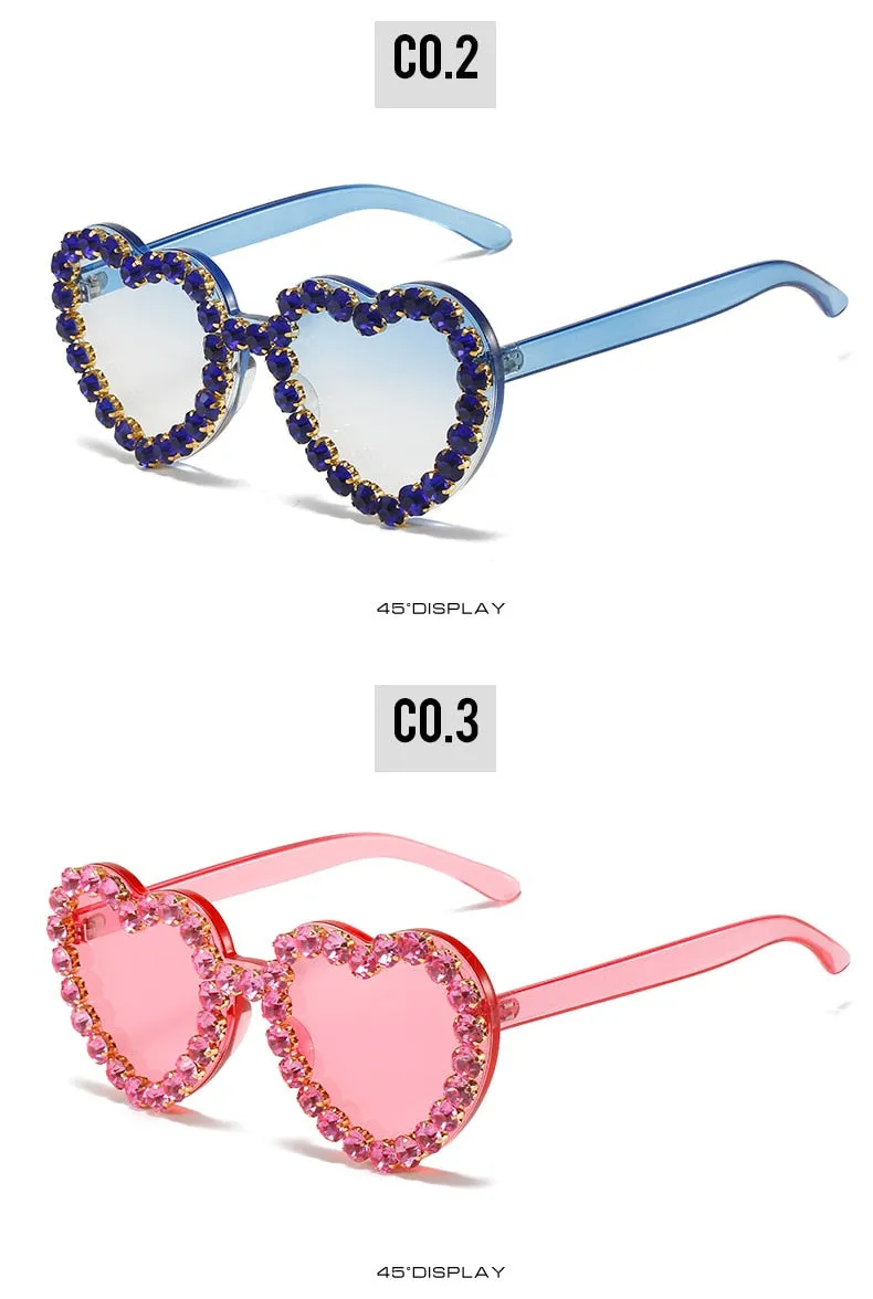 Women's Rimless Heart Shape Rhinestone Diamond Eyewear Sunglasses