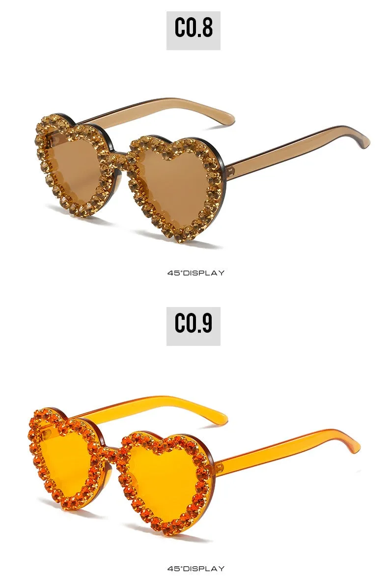 Women's Rimless Heart Shape Rhinestone Diamond Eyewear Sunglasses