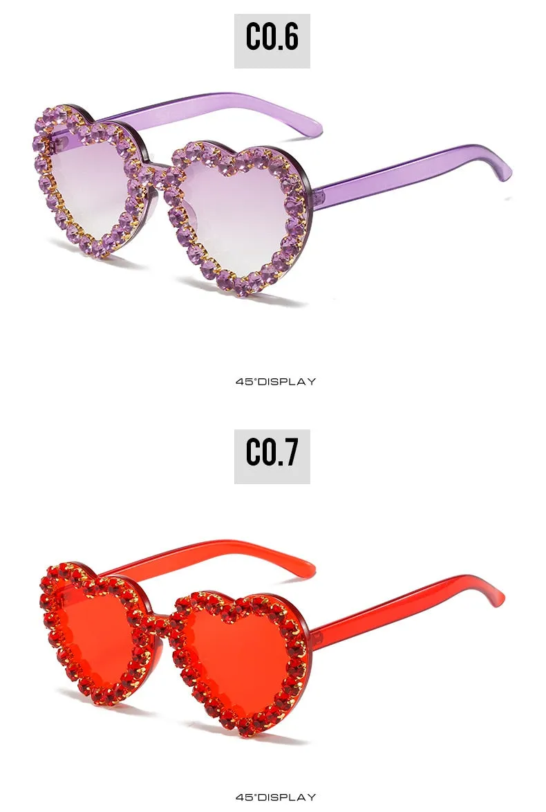 Women's Rimless Heart Shape Rhinestone Diamond Eyewear Sunglasses