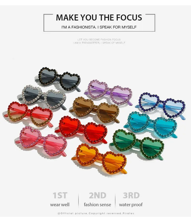 Women's Rimless Heart Shape Rhinestone Diamond Eyewear Sunglasses