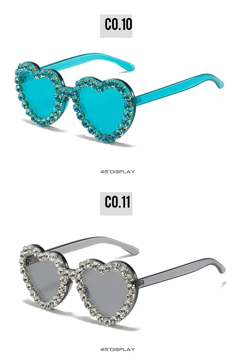 Women's Rimless Heart Shape Rhinestone Diamond Eyewear Sunglasses