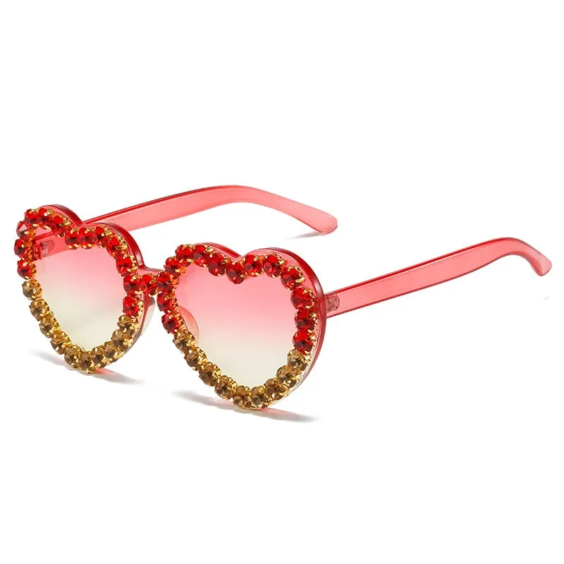Women's Rimless Heart Shape Rhinestone Diamond Eyewear Sunglasses