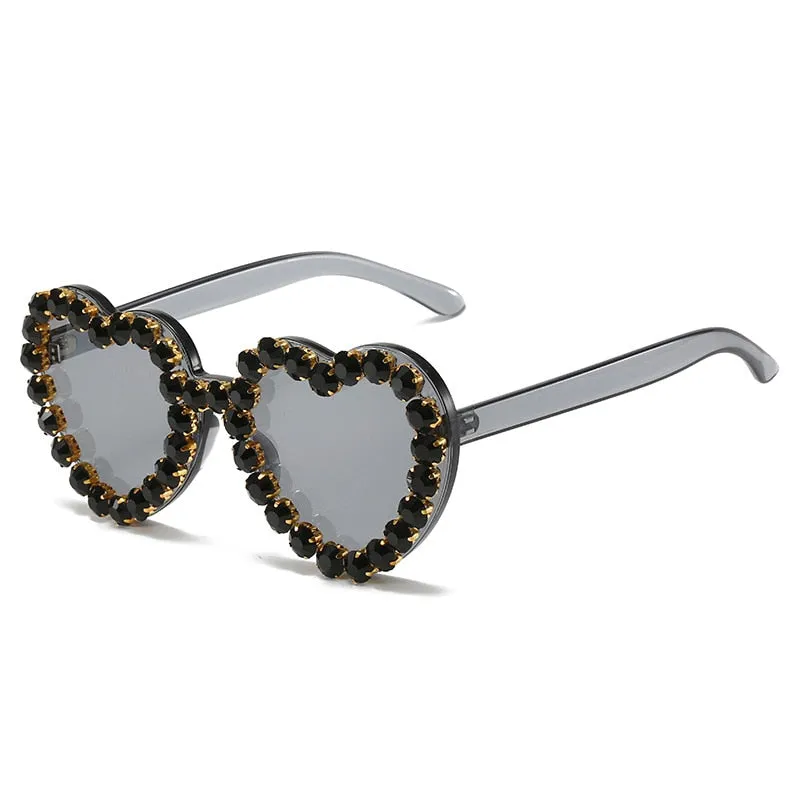 Women's Rimless Heart Shape Rhinestone Diamond Eyewear Sunglasses