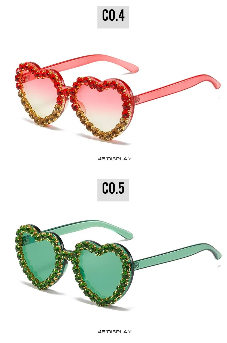 Women's Rimless Heart Shape Rhinestone Diamond Eyewear Sunglasses