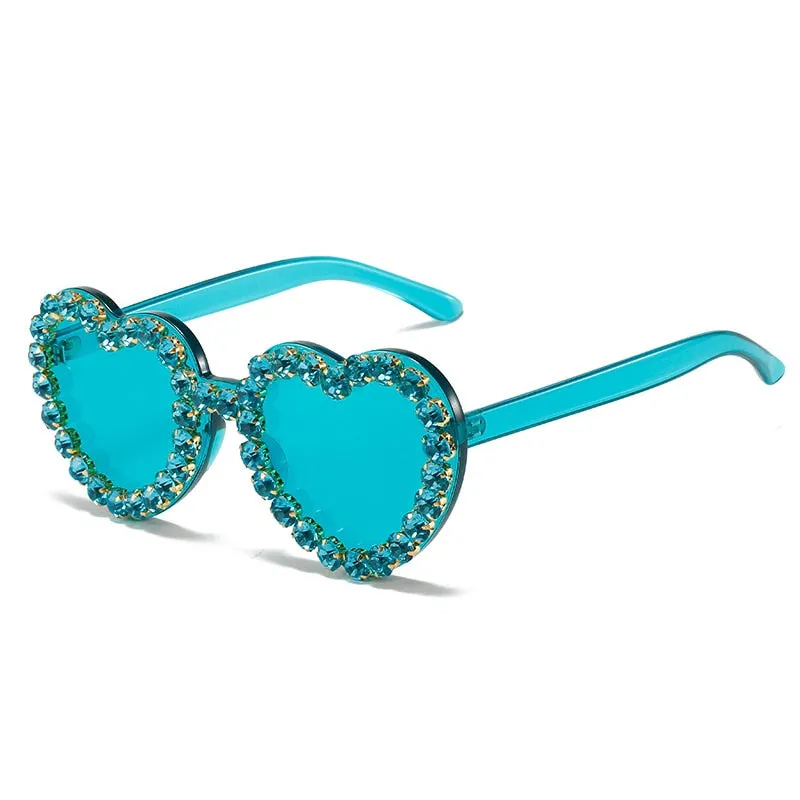 Women's Rimless Heart Shape Rhinestone Diamond Eyewear Sunglasses