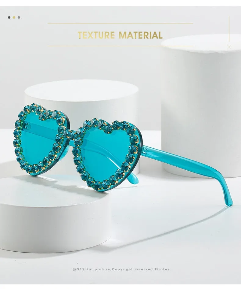 Women's Rimless Heart Shape Rhinestone Diamond Eyewear Sunglasses