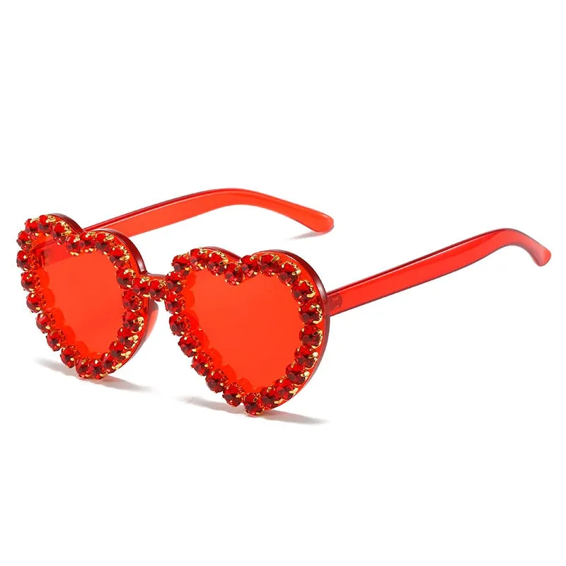 Women's Rimless Heart Shape Rhinestone Diamond Eyewear Sunglasses