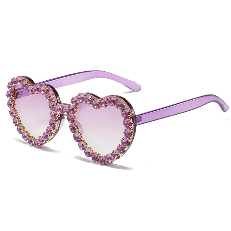 Women's Rimless Heart Shape Rhinestone Diamond Eyewear Sunglasses