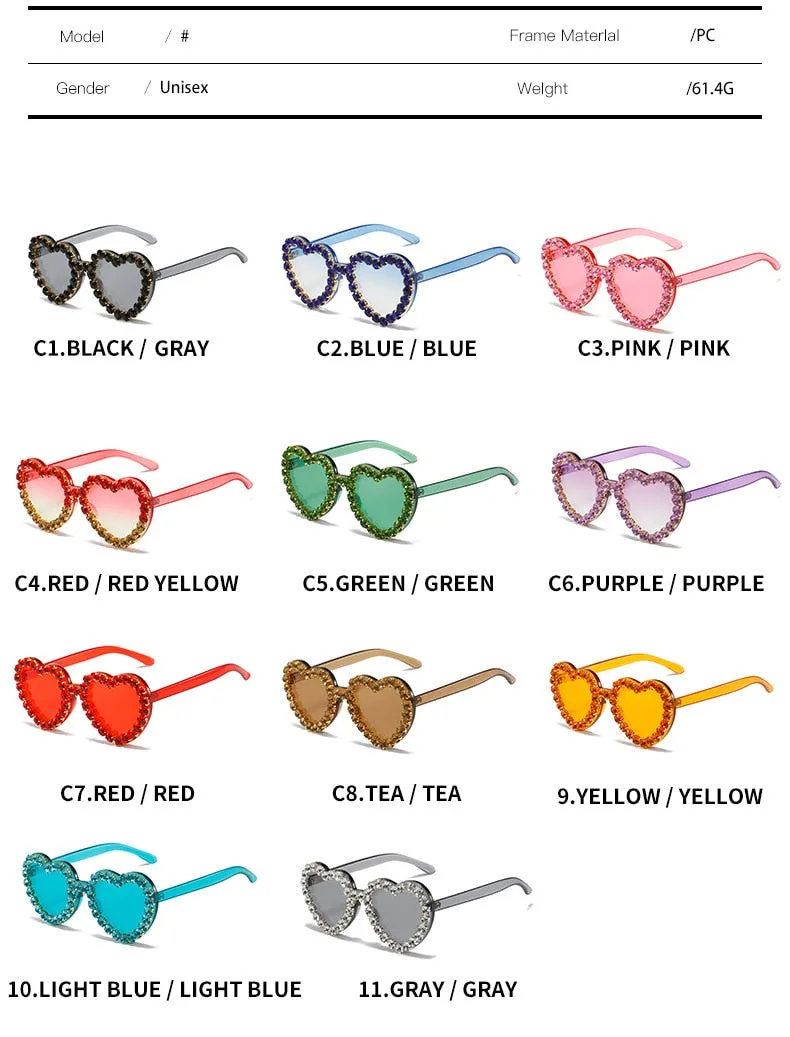 Women's Rimless Heart Shape Rhinestone Diamond Eyewear Sunglasses