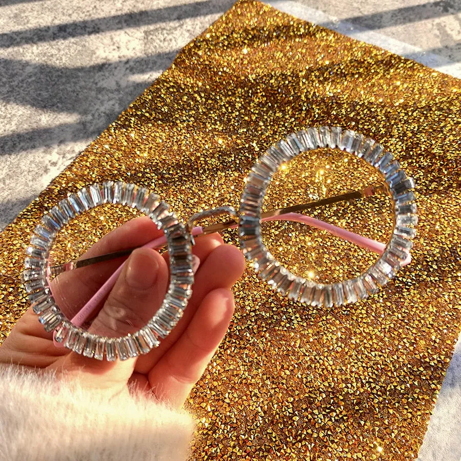 Women's Small Round UV400 Luxury Rhinestone Bling Sunglasses