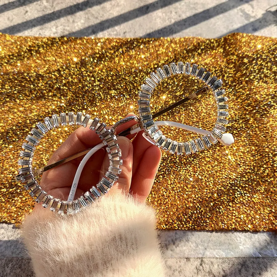 Women's Small Round UV400 Luxury Rhinestone Bling Sunglasses