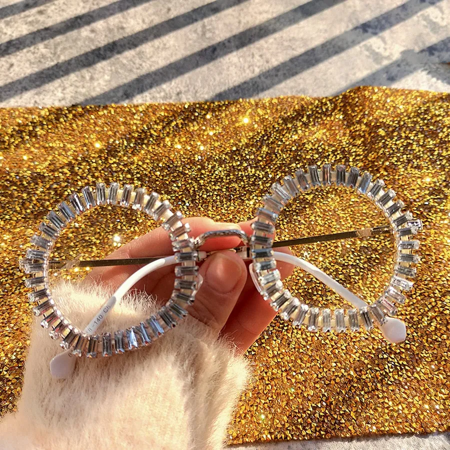 Women's Small Round UV400 Luxury Rhinestone Bling Sunglasses