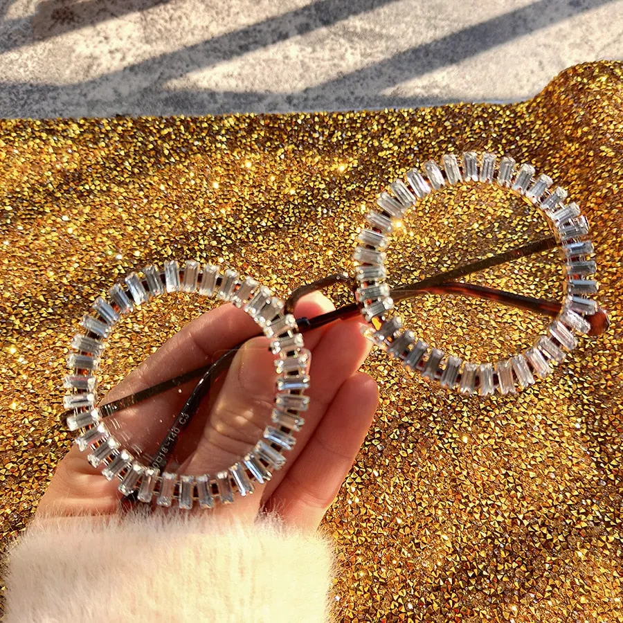 Women's Small Round UV400 Luxury Rhinestone Bling Sunglasses