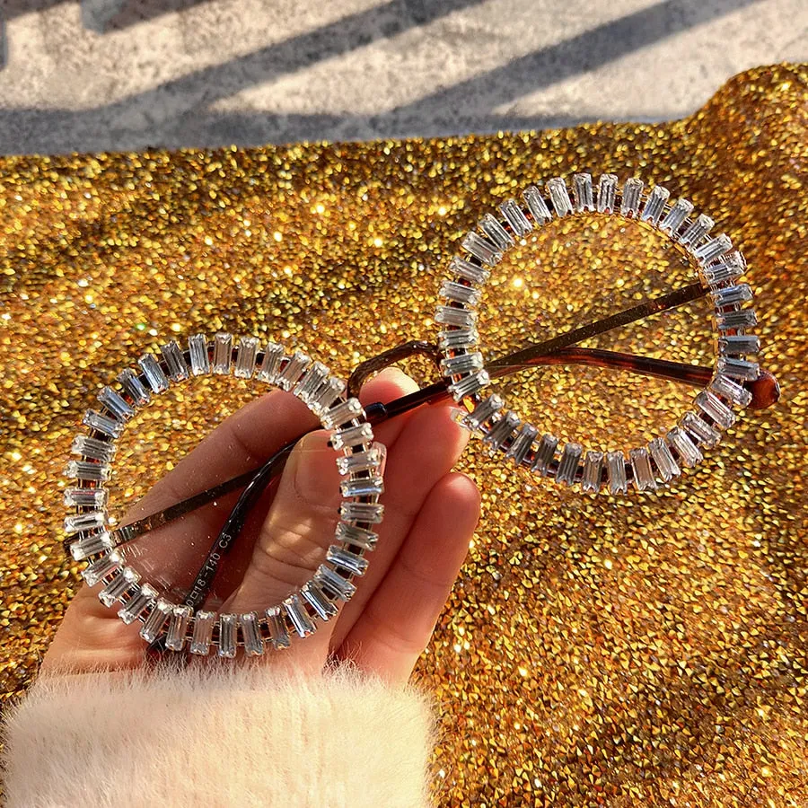 Women's Small Round UV400 Luxury Rhinestone Bling Sunglasses