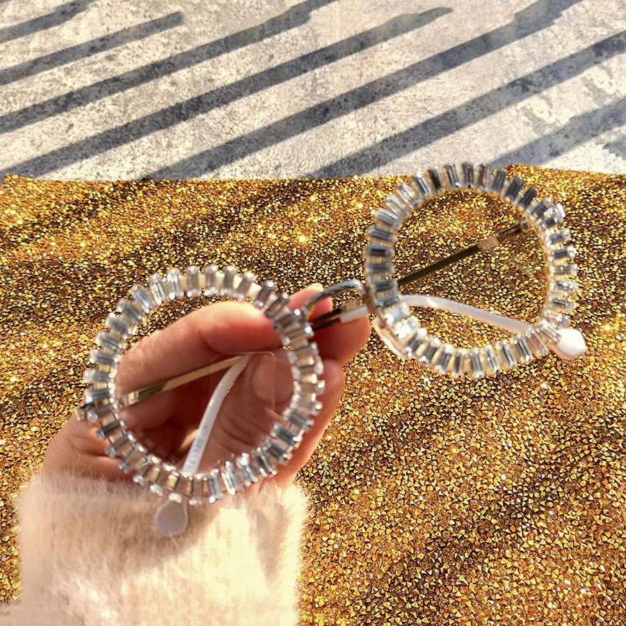 Women's Small Round UV400 Luxury Rhinestone Bling Sunglasses