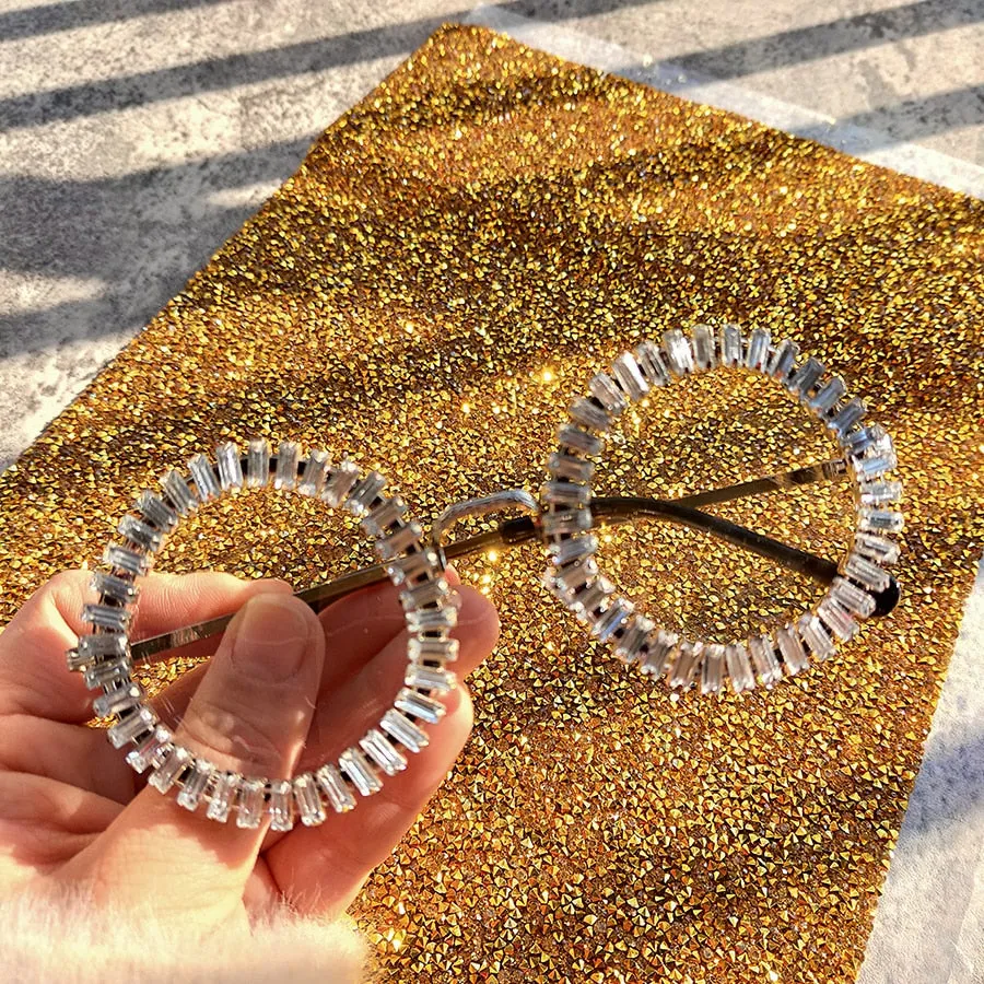 Women's Small Round UV400 Luxury Rhinestone Bling Sunglasses