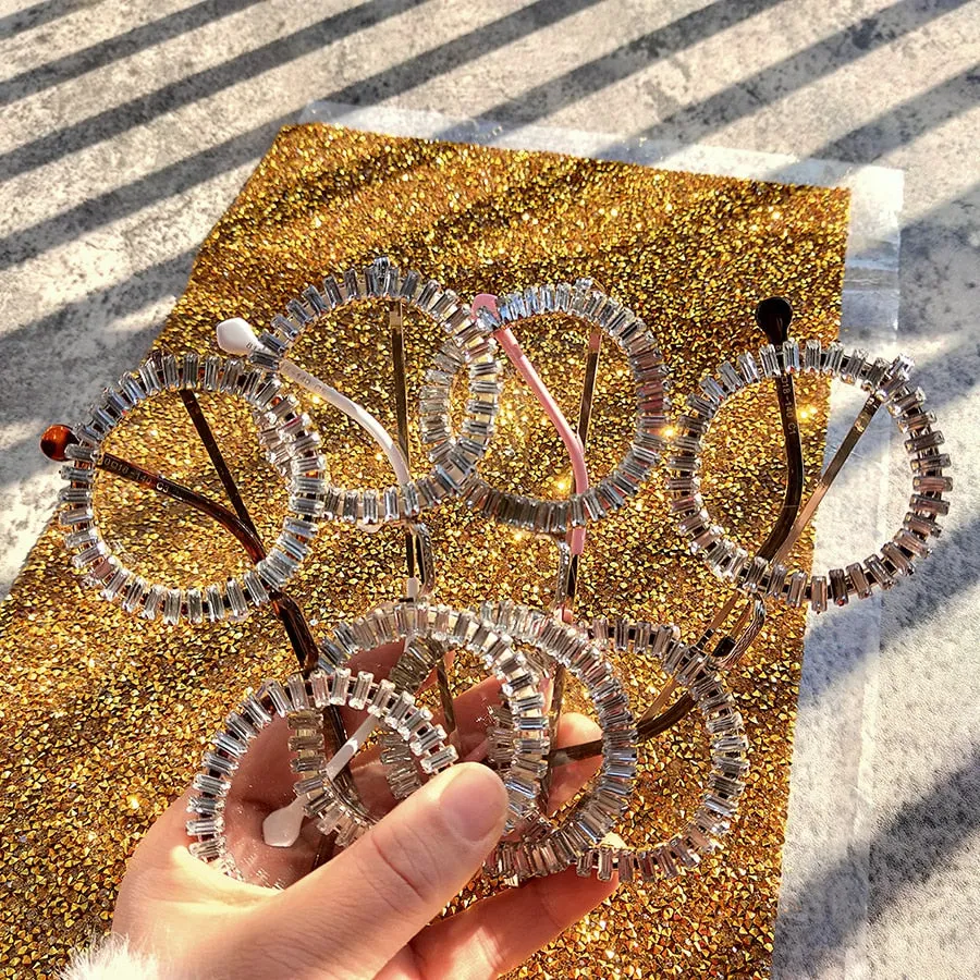 Women's Small Round UV400 Luxury Rhinestone Bling Sunglasses