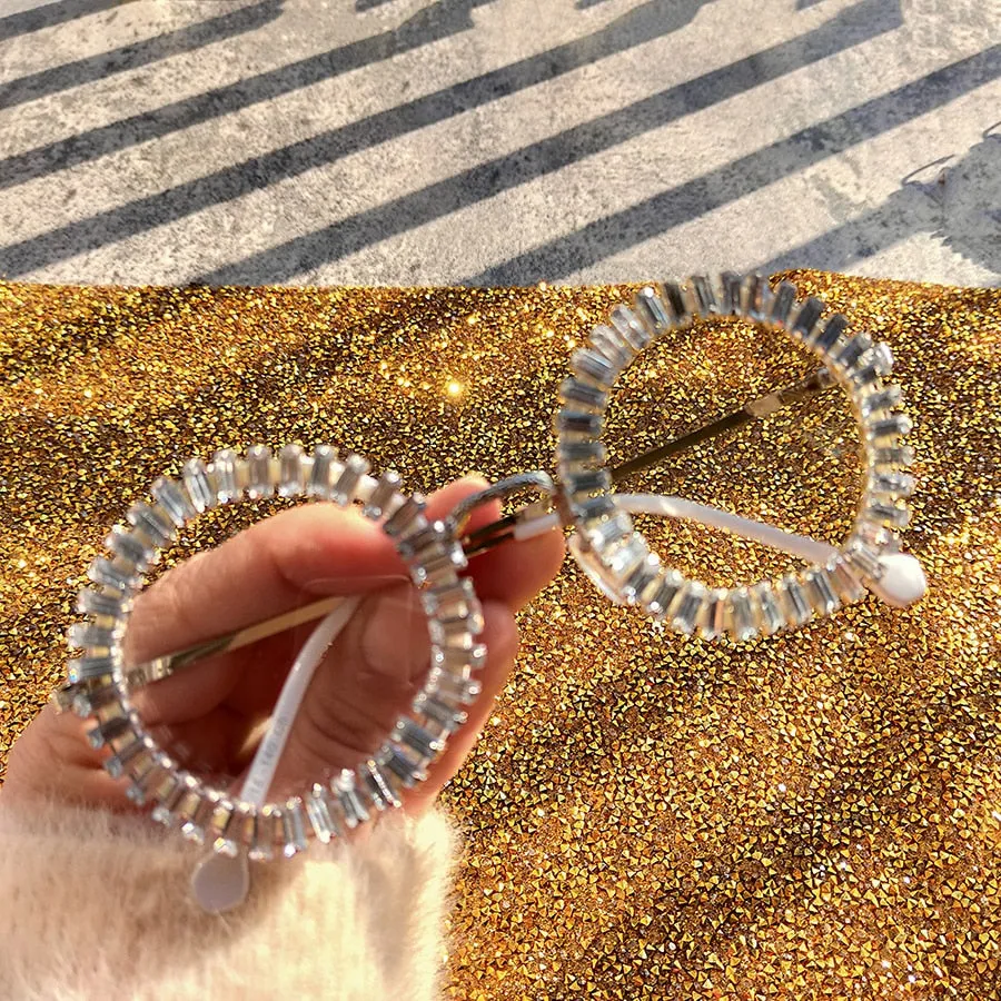 Women's Small Round UV400 Luxury Rhinestone Bling Sunglasses