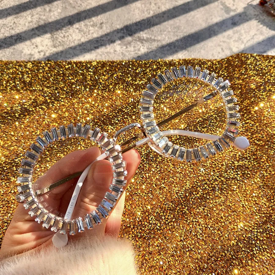 Women's Small Round UV400 Luxury Rhinestone Bling Sunglasses