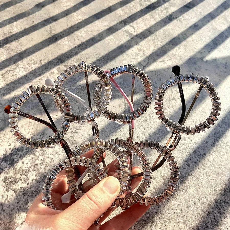 Women's Small Round UV400 Luxury Rhinestone Bling Sunglasses