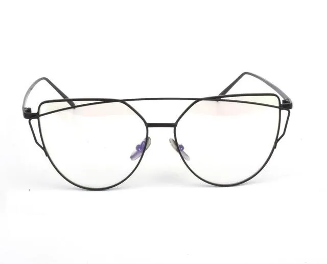Women's Twin Beam Cat Eye Rose Gold Designer Sunglasses with Mirror Lens
