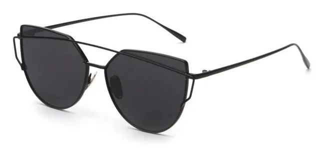 Women's Twin Beam Cat Eye Rose Gold Designer Sunglasses with Mirror Lens