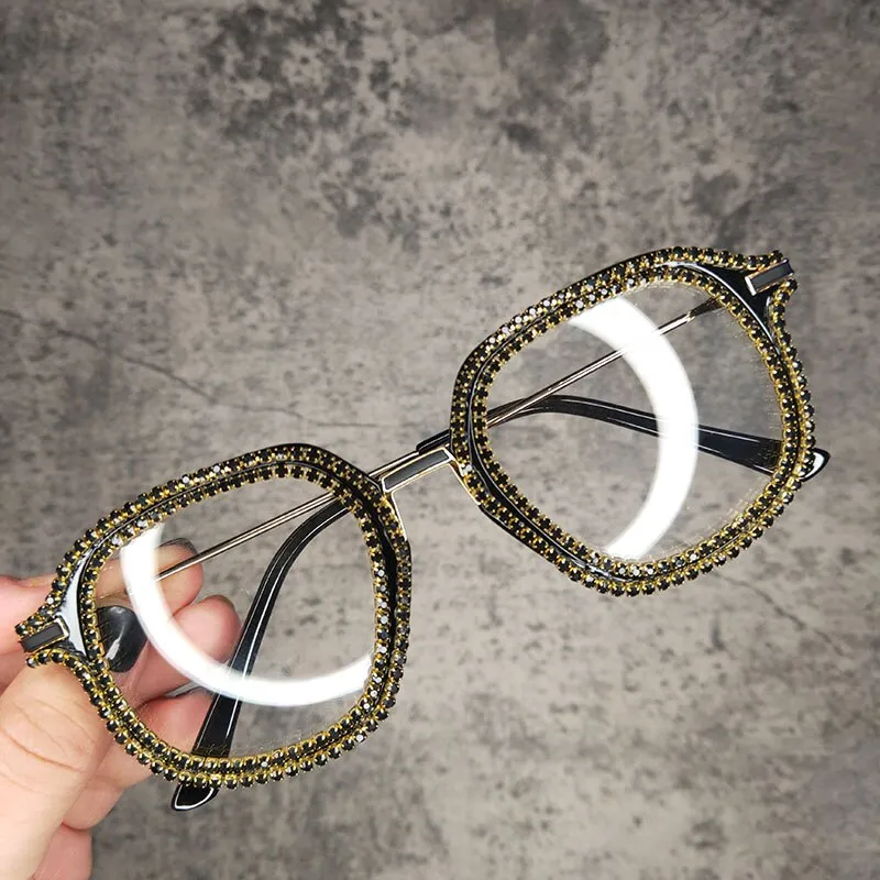 Women's Vintage Square Designer Shades Diamond Cat Eye Sunglasses