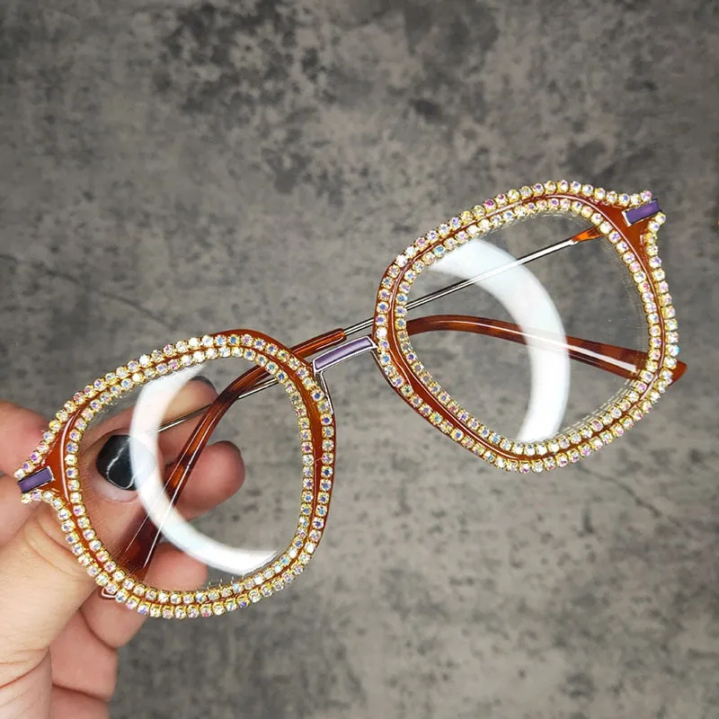 Women's Vintage Square Designer Shades Diamond Cat Eye Sunglasses