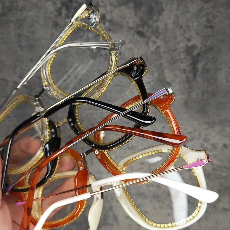 Women's Vintage Square Designer Shades Diamond Cat Eye Sunglasses