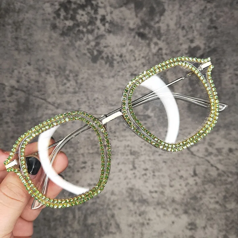 Women's Vintage Square Designer Shades Diamond Cat Eye Sunglasses