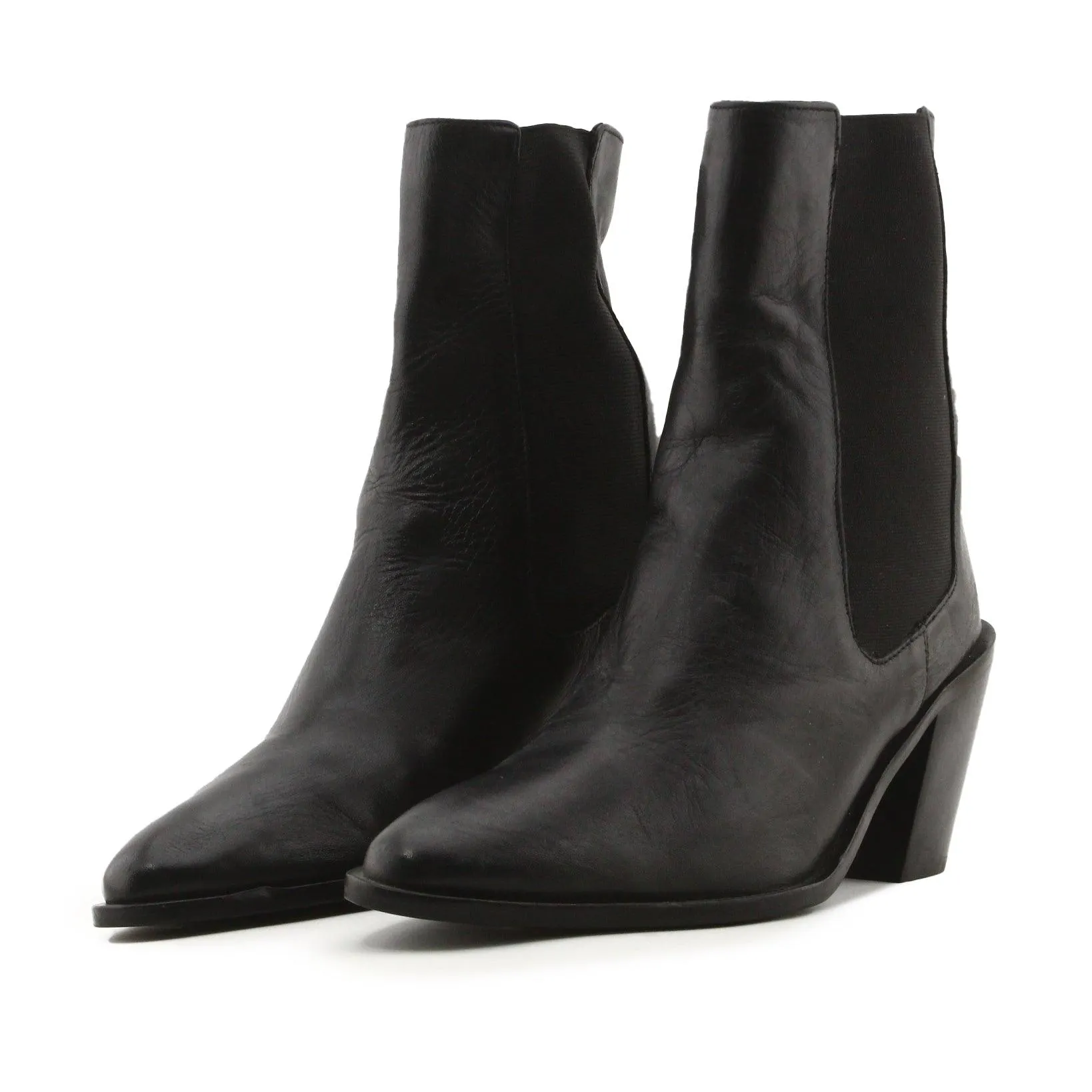Zara Stretchable Block Heels Ankle Boots | 100% Authentic Leather