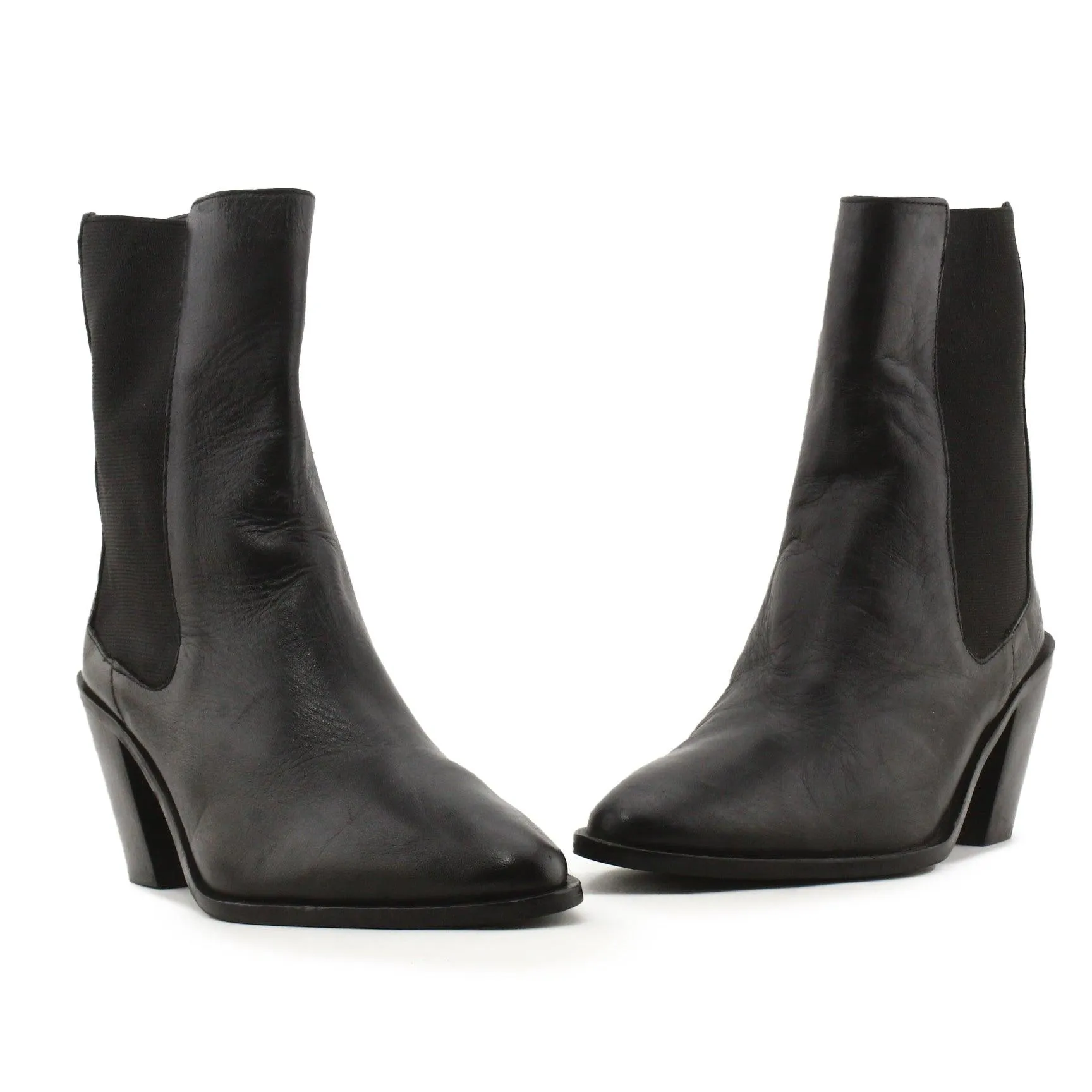 Zara Stretchable Block Heels Ankle Boots | 100% Authentic Leather