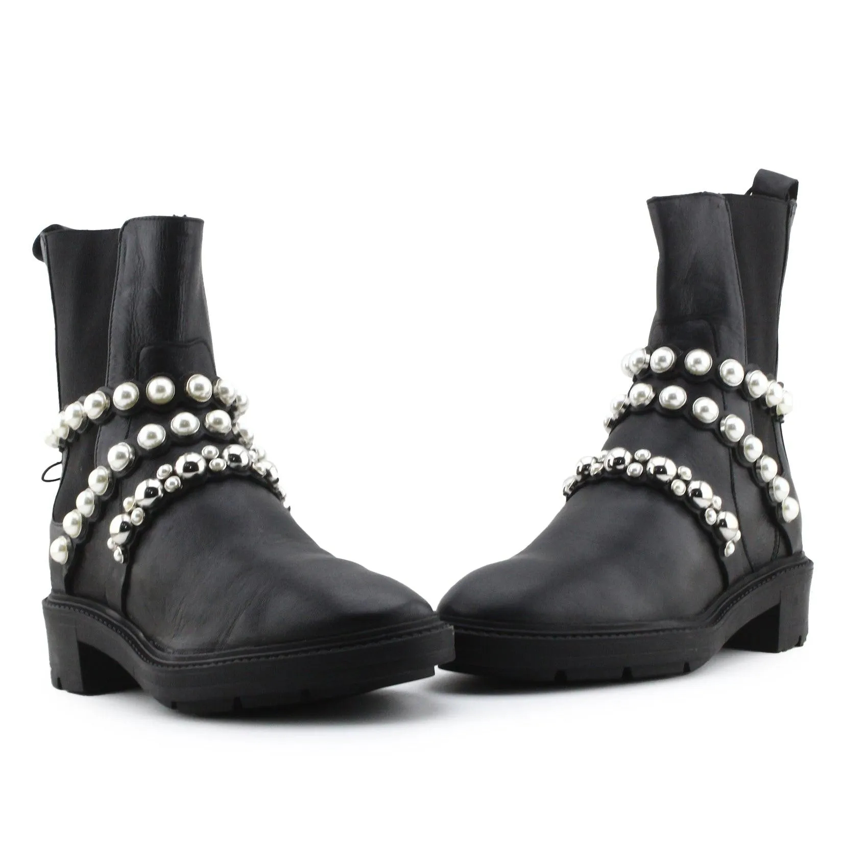 Zara Stretchable Pearl Strapped Ankle Boots | 100% Authentic Leather